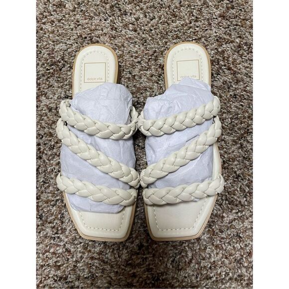 Brand New Dolce Vita Woman's 7.5 Iman Slip On Flat Leather Sandals White - Picture 1 of 6